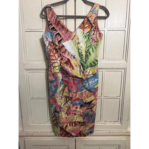 Yansi Fugel size 4 colorful leaf print sheath dress - Picture 1 of 4